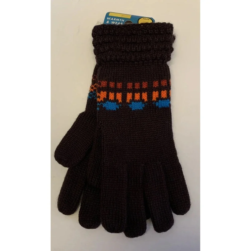 Vintage Acrylic Knit Winter Gloves Women's One Size Stretch Retro Colors NEW NOS